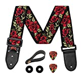 Adjustable Guitar Strap for Electric/Acoustic Guitar/Bass, Includes 2 Picks + Strap Locks + Strap Button, Cotton Jacquard Embroidered...