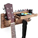 Bikoney Guitar Wall Mount Guitar Hanger Shelf Wood Guitar Hook with Pick Holder and 3 Hooks for Acoustic Electric Guitar, Ukulele, Bass,...